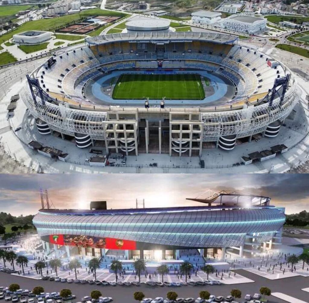 Stade Ibn Batouta in Tangier, one of the CAN 2025 Host Cities, showcasing its modern architecture and vibrant atmosphere as it prepares to host exciting football matches.