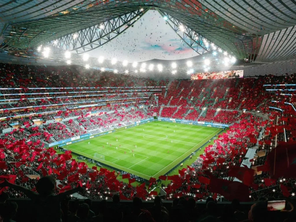 nterior of Grand Stade Hassan II, designed to hold over 100,000 spectators with panoramic views of the pitch